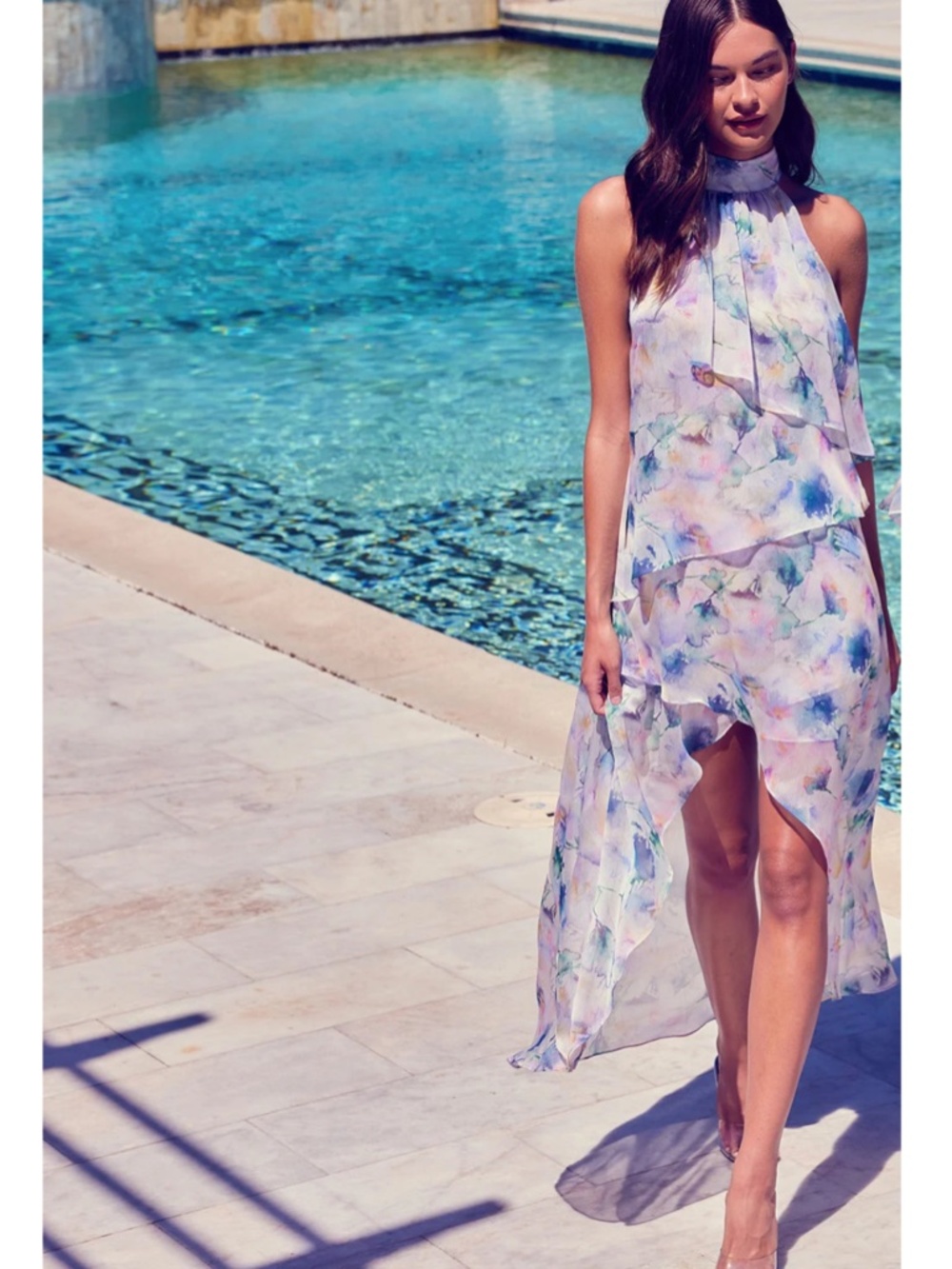 MISA Victorine Watercolor Ruffled Dress